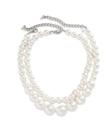 Oralgos set with 2 pearl chains pearls pearl chain material party jewelry pearls necklaces suitable for fashionable look ABS-pearl