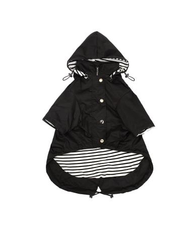 Minezi hundred coat with zipper and reflective buttons rain/waterproof adjustable shoulder strap removable hood keeps the dog clean and properly-black-m medium (breast size: 49-58cm) black