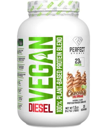 PERFECT SPORTS Diesel Vegan 100% Plant-Based Protein - 1.5lbs Chocolate Ice Dream