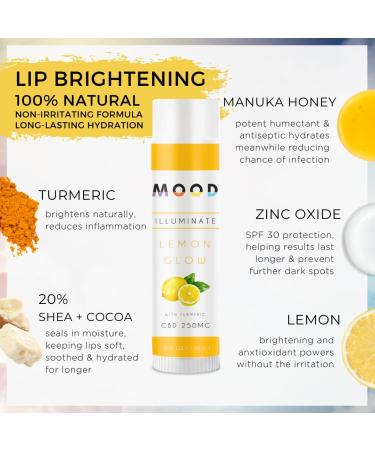 MOOD Brightening Lip Balm SPF 30 with Manuka Honey | 20% Cocoa + Shea Butter | Protects and Heals Sunburn (Lemon Turmeric) - Buy Online on GoSupps.com