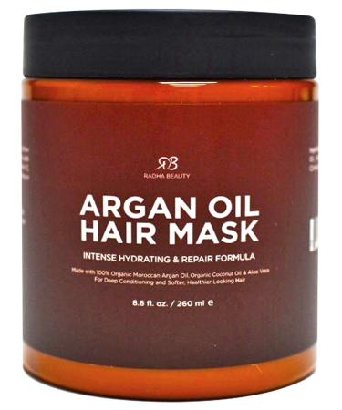 Radha Beauty Argan Oil Hair Mask 8 oz. - Intense Hydrating Repair Formula with 100% Organic Argan Oil  Coconut Oil  and Aloe Vera