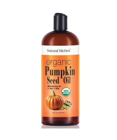 Natural Riches Pumpkin Seed Oil - USDA Organic 16oz Moisturizer | Pure Unrefined Cold Pressed Carrier Oil for Face Hair Body & Eyelashes - Buy Online on GoSupps.com