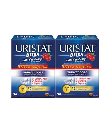 URISTAT Ultra UTI Pain Relief Cranberry Flavored Coating 30 Tablets (Pack of 2)