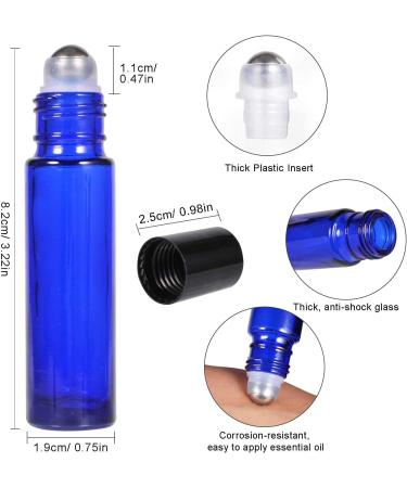 28 Pack Cobalt Blue Glass Roll On Bottles for Essential Oils | 10ml with Stainless Steel Balls | Includes Funnels Syringes & Stickers - Ideal for Fragrance & DIY Blends - Buy Online on GoSupps.com