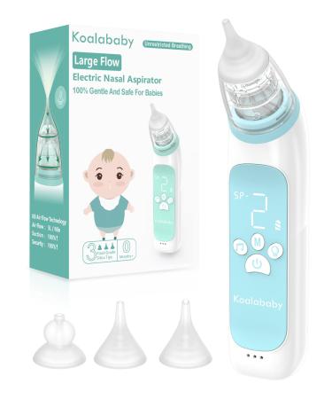 Koalababy Large Flow Electric Nasal Aspirator  2023 Newest Nose Sucker for Baby  Booger Sucker  Nose Cleaner for Toddlers with 3 Silicone Tips  3 Suction Levels  Music & Light Soothing Function  Blue