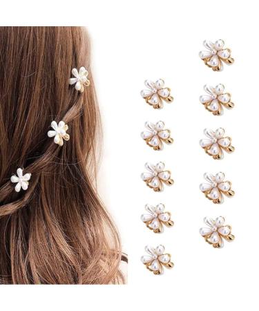 10 Pcs Small Pearl Hair Clips Mini Pearl Claw Clips with Flower Design  Sweet Artificial Bangs Clips Decorative Hair Accessories for Women Girls