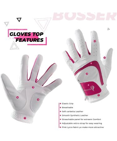 BOSSER Women's Leather & Elastane Golf Gloves - Right-Handed (Left Hand) - Ergonomic Fit - Size M - International Shipping Available - Buy Online on GoSupps.com