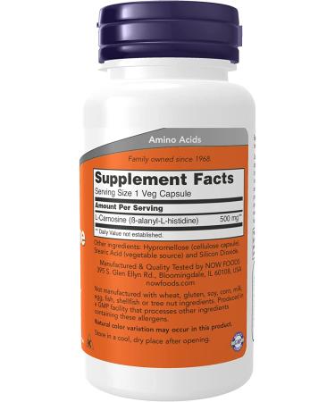 Now Foods L-Carnosine 500 mg | 50 Vegan Capsules for Antioxidant Support - Buy Online on GoSupps.com