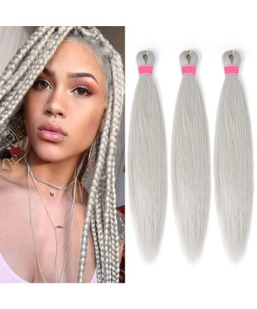 Ancient lichen-hair Easy Braid Professional itch-free synthetic fiber crochet borders yaki texture hair extensions 3 packs braid hair 66cm silver-gray# 66 cm (3 Pack) silver gray (Sliver gray)