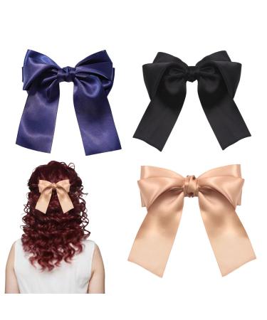 scicent Girls Hair Bows 3 Pieces Hair Clips for Styling Bow Hair Clips Solid Color Hair Bows for Girls and Women Bowknot Hairpin Fashion Bow Hair Clip with Silky Satin Soft Bow Hair Barrette - 28319
