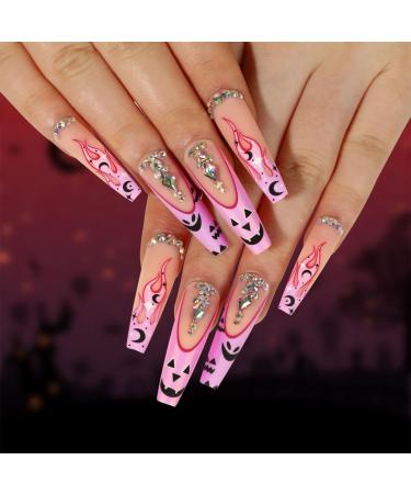 Halloween Press on Nails Short Coffin Fake Nails Stick on Nails Stick On Artificial False Nail Tips for Home and Salon JP2506 - Buy Online on GoSupps.com