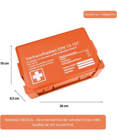 Buy DIN 13157:2021 Compliant First Aid Suitcase - Wall Bracket & Emergency Numbers Included - Shop Internationally at Hierbeidir - Buy Online on GoSupps.com