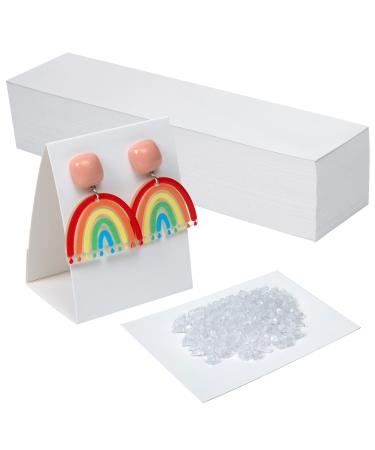 100 Pcs Standing Earring Display Cards- Earring Holder Cards for Selling with 200 Pcs Transparent Earring Backs  Ideal for DIY Earrings Ear Studs Jewelry Display Retails Supplies (White)