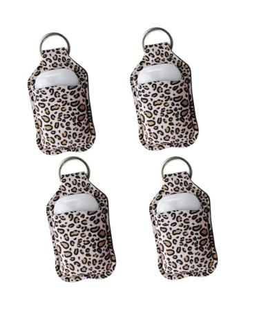 4 Piece Hand Sanitizer Bottle Holder Keyring-Ranxizy Neoprene Keychain for 30ML Gym Shampoo Lotion Soap Perfume and Liquids Travel Containers,Leopard print