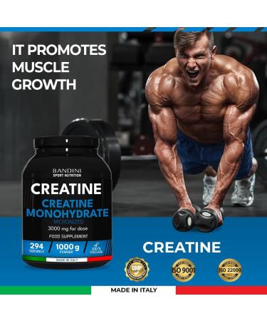 Bandini Creatine Monohydrate Powder 1kg - Pure Micronized Creatine for Improved Gym Performance, Muscle Power & Strength | Vegan & Non-GMO - Buy Online on GoSupps.com