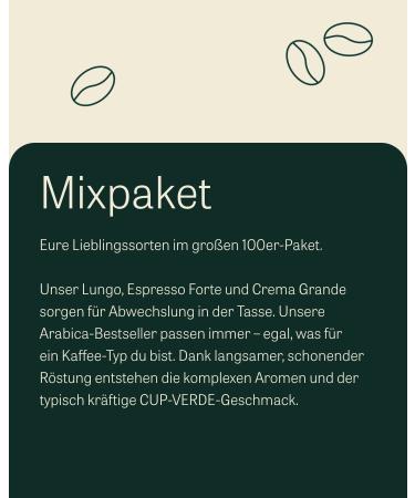 Cup Verde Coffee Capsules Mix Package - 100 Nespresso* Compatible - Crema Lungo Espresso - Compostable & Climate-Neutral - Premium Gently Roasted Coffee - Buy Online on GoSupps.com