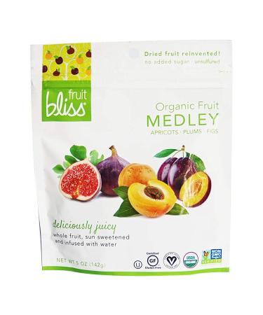 Fruit Bliss Dried Fruit Mix – Fruit Medley of Organic, Dried & Pitted Apricots, Plums & Figs - Organic Fruit Snacks, Dried Fruit Snacks, Resealable Pouches, Gluten-Free Vegan Snacks (1 Pack 5oz. Each) Fruit Medley, organ