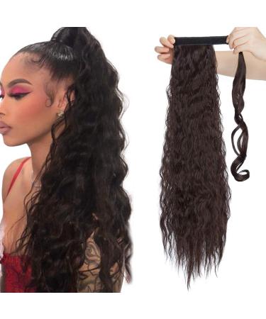 26 Inch One Piece Curly Wrap Around Ponytail Hair Extension Synthetic Magic Yaki Ponytail Corn Wave Ponytail - Dark Brown 26 Inch Dark Brown