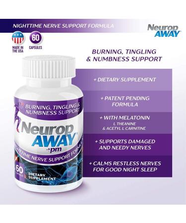 NeuropAWAY PM Nighttime Nerve Support Formula - Relieve Nerve Discomfort & Burning Sensation in Fingers, Hands, Toes & Feet - Patented 60 Capsules - Buy Online on GoSupps.com