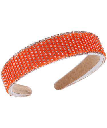 Flayem Rhinestone Rainbow Headband Sparkly Glitter Padded Wide Hair Band Gorgeous Hair Accessories for Women and Girls (Orange)