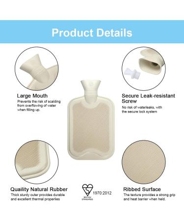 Vicloon 2L Hot Water Bottle with Soft Fluff Cover - Neck, Back, Waist Warmer - Beige-grey - Gift for Birthday, Christmas, Father's & Mother's Day - Buy Online on GoSupps.com