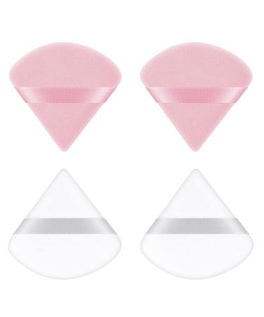 Ainiv 4 PCS Powder Puff Triangle Makeup Puff Reusable Soft Powder Sponge Washable Wet Dry Dual-Use Cosmetic Puff Face Powder Puff for Loose Powder Foundation Cream Blush Wetand or Pressed Powder #4 4PCS Pink + White