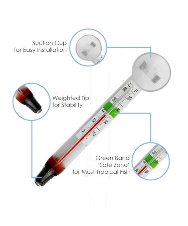 Glass Aquarium Thermometer with Safe Zone Section and Suction Cup for Tropical Freshwater and Marine Saltwater Aquariums - Buy Online on GoSupps.com