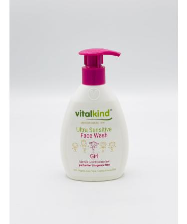 vitalkind Ultra Sensitive Face Wash Girl 200ml - Fragrance Free Face Wash for Sensitive Skin - With Organic Aloe Vera Oil & Apricot Kernel Oil - pH 5.5 - Gentle Daily Care for Girls