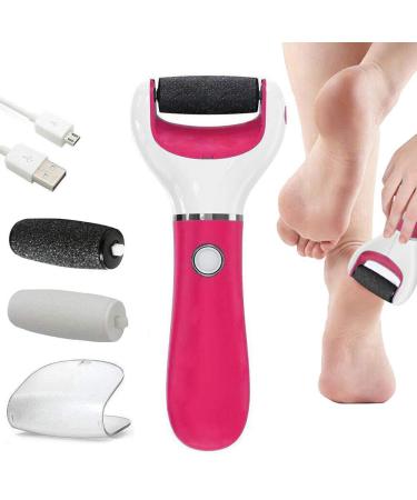 BOMPOW Foot Scrubber Electric Callus Remover Rechargeable Foot File Hard Skin Remover Pedicure Tools Electronic Callus kit for Cracked Heels and Dead Skin with 2 Roller Heads Red