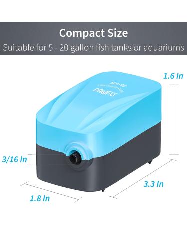 Pawfly 40 GPH Aquarium Air Pump Kit for 5-20 Gallon Tanks - Quiet, Compact Oxygen Aerator with Air Stone, Tubing, and Check Valve - Buy Online on GoSupps.com