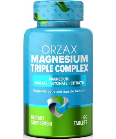 ORZAX Magnesium Complex High Absorption 200 mg Triple Mag Glycinate Malate & Citrate Magnesio Helps for Sleep Leg Cramps & Mood Gluten & Dairy Free 60 Tablets (60 Day Supply)