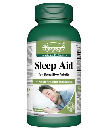 VORST Sleep Aid for Sensitive Adults 60 Capsules | Natural Sleeping Pills Melatonin Alternative Relaxant Supplement for Promoting Tranquility & Sleep Quality | Includes Includes Valerian L Theanine Chamomile Passionflower Lemon Balm Hops Vitamin D & Magne