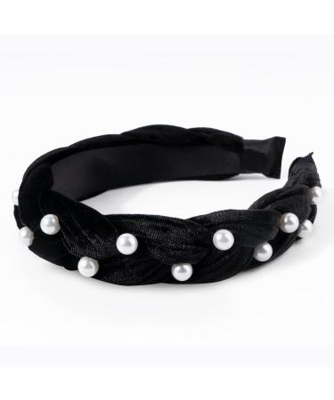 Bethininess Vintage Braided Headband with Pearls - Rockabilly Fashion Hair Accessories for Women & Girls - Black Padded Wide Hair Band - Buy Online on GoSupps.com