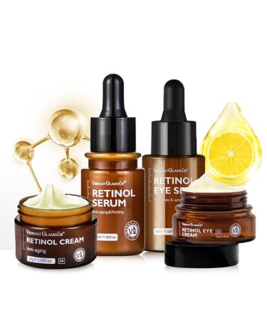 LOBU Retinol Anti Aging Face Cream & Essence Vibrant Glamour Aging Serum Eye Lotion Toner (4pcs-A) 1.0 Ounce