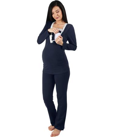 Nursing Pyjamas Set with Lace for Women - Maternity Sleepwear for Pregnancy and Breastfeeding | Dark Blue, Long Sleeve, Size Medium - Buy Online on GoSupps.com