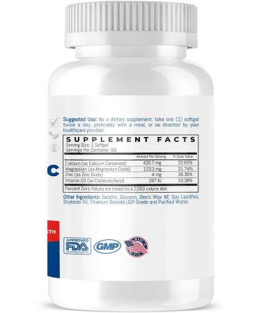 Triomedica Cal-Mag-Zinc D3 Dietary Supplement - Immune & Bone Health Support - 60 Softgels | Non-GMO, Vegan, Gluten-Free, Dairy-Free, Kosher, Halal - Buy Online on GoSupps.com