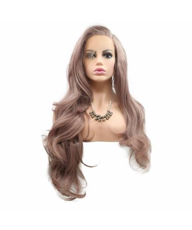 Drag Queen Synthetic Lace Front Wigs Smoky Pink/Milky Lavender Natural Hairline Side Part Long Wave Hair Female Cosplay Wigs 26"