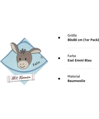 Sterntaler Emmi Hooded Towel for Baby & Children - Embroidered Bath Towel 80x80 cm Donkey Blue 1 Pack - International Shipping Available - Buy Online on GoSupps.com