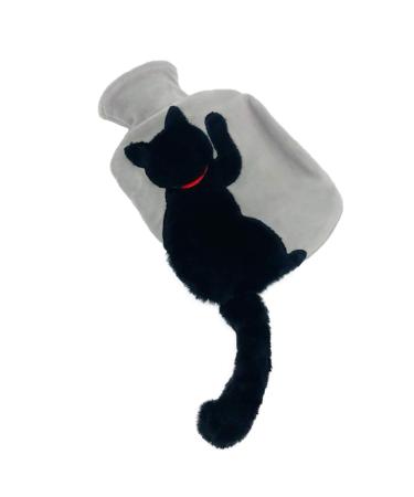 VStar66 hot bottles hot water bag with plush long-tailed cat cover helps to relieve pain heat and cold therapy winter gift for boys & girls (black cat) 9.4 x 6.1inches black cat