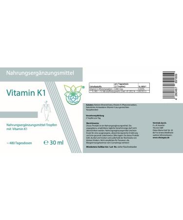 VITARAGNA Vitamin K1 Liquid Drops - High-Dose Phytomenadione K in Olive Oil 30ml | 480 Daily Doses for Optimal Health - Buy Online on GoSupps.com