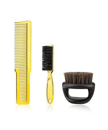 3 Pieces Barber Brush and Barber Comb Set  with Barber Blade Cleaning Brush Beard Brush Hair Cutting Comb  for Men Women Beauty Salons Home Use   Gold