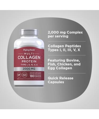 Piping Rock Multi Collagen Protein Capsules | 180 Count | 2000mg | Types I II III V X | Complex Blend | Non-GMO Gluten Free - Buy Online on GoSupps.com