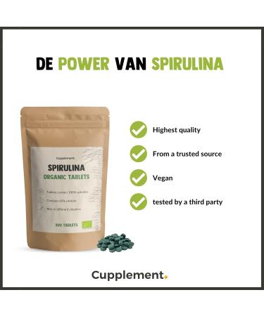 Cupplement - Spirulina 300 Tablets - Organic - Powder and Flake Free - Supplement - Superfood - Chlorella - Buy Online on GoSupps.com