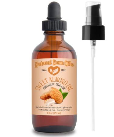 Natural Born Oils Sweet Almond Oil. 4oz. 100% Pure and Natural  Cold-Pressed  Unrefined  Organic Moisturizer for Skin and Hair 4 Fl Oz (Pack of 1)
