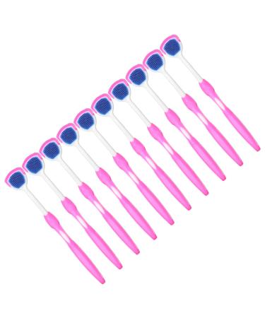 Tongue Cleaner Ergonomic Design 10 Pack Silicone Tongue Cleaner Brush with Long Handle for Adults (Pink)