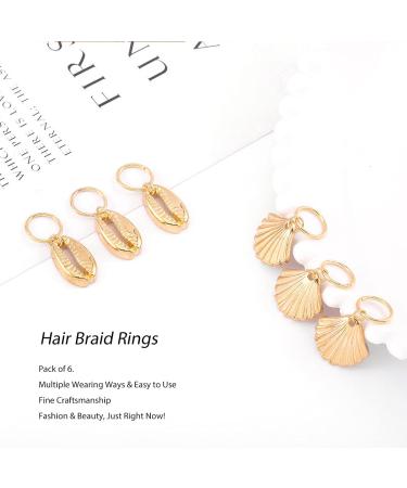 Gold Shell Box Braid Rings Clip Dreadlock Jewelry Cowrie Charms for Black Women (6PCS) - Buy Online on GoSupps.com