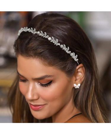 Zoestar Rhinestone Wedding Headband Silver Crystal Headbands Bridal Leaf Hairband Headpiece Sparkly Party Hair Accessories for Women - Buy Online on GoSupps.com