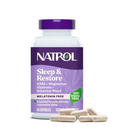 Natrol Sleep & Restore Capsules with Magnesium Glycinate 100mg GABA Essential for Your Ultimate Restorative Sleep Melatonin-Free 30 Day Supply Unflavored 60 Count (Pack of 1)