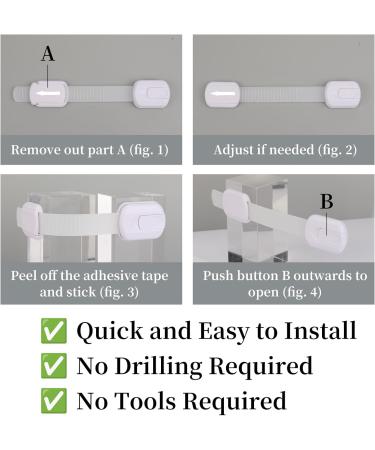 5pcs Child Safety Cabinet Strap Locks - No Screws, Multi Use Latch with Adhesive Pads (White) - Buy Online on GoSupps.com