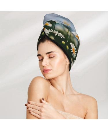 Daisy Flowers Coral Velvet Dry Hair Cap | Quick-Dry Hair Towel Wrap for Men & Women | Ideal for Travel & Home - Buy Online on GoSupps.com